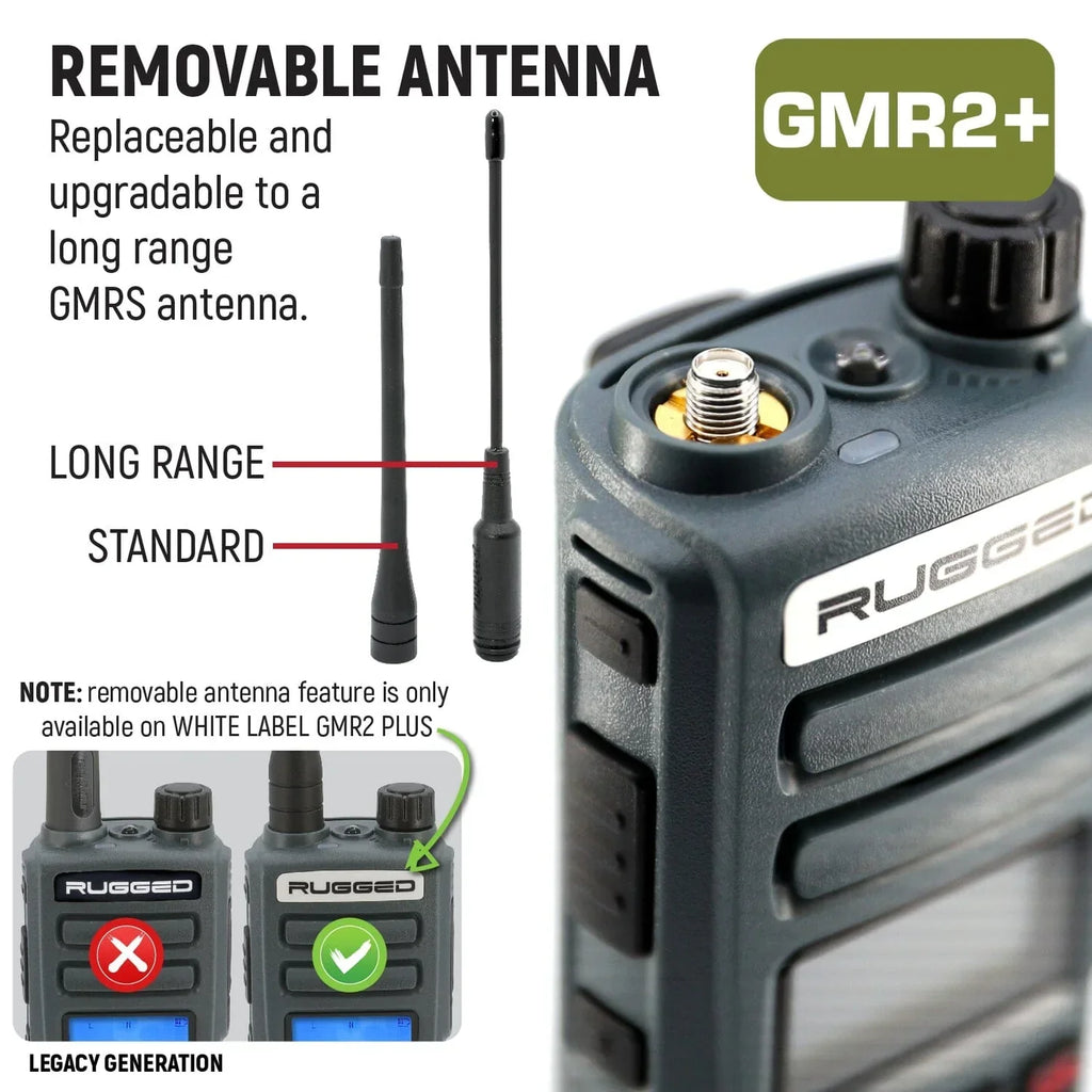 Rugged GMR2 PLUS - GMRS and FRS Two Way Handheld Radio with Mount and Intercom Cable
