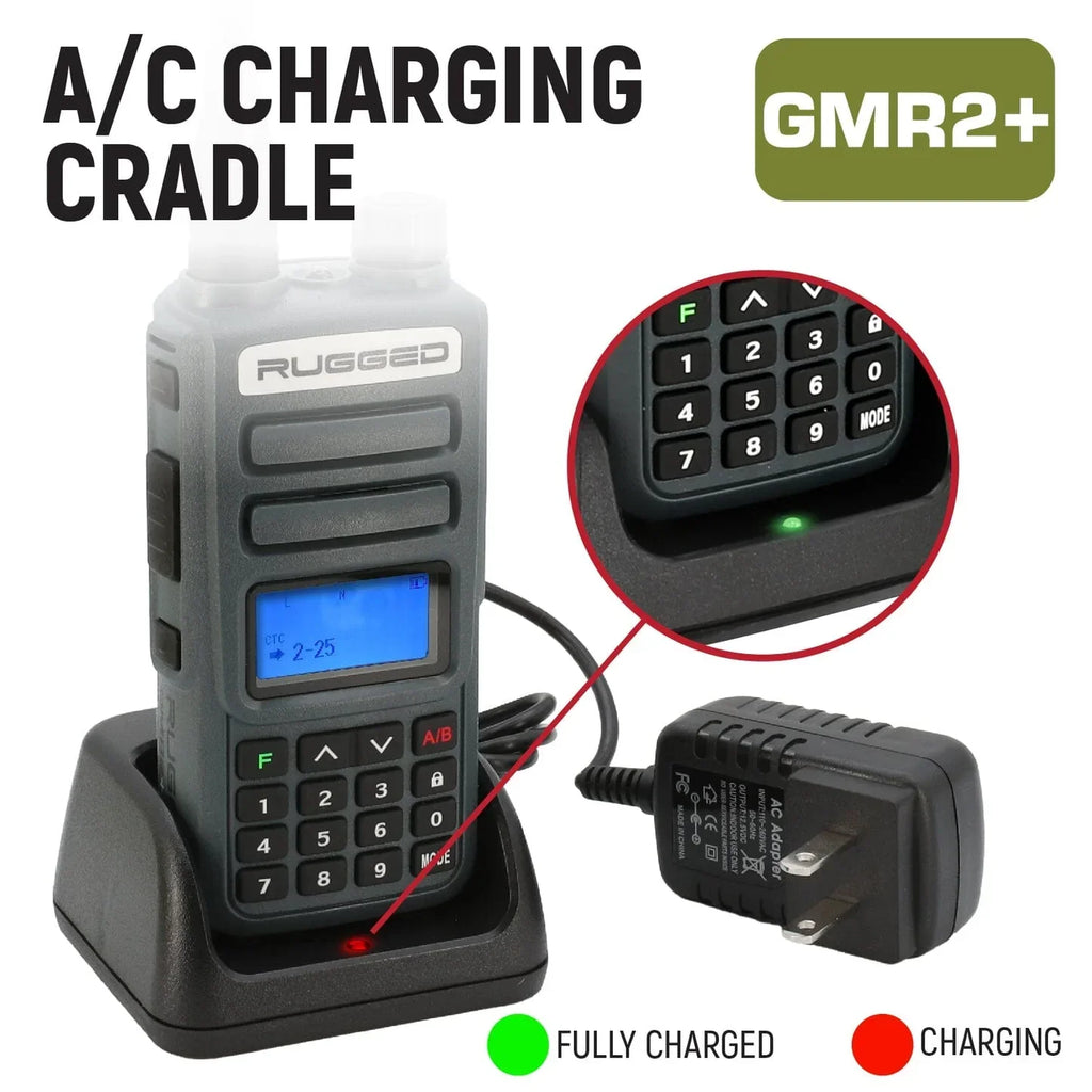 Rugged GMR2 PLUS - GMRS and FRS Two Way Handheld Radio with Mount and Intercom Cable