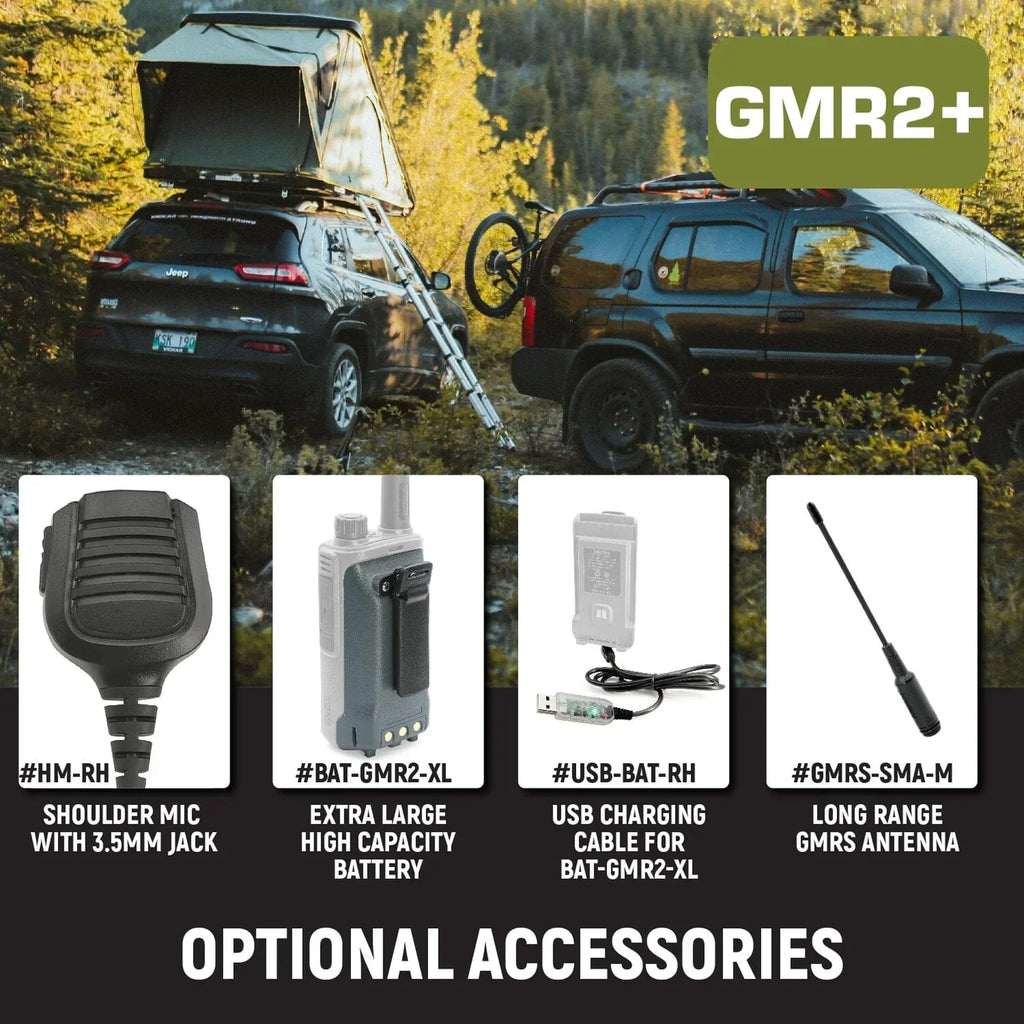 Rugged GMR2 PLUS - GMRS and FRS Two Way Handheld Radio with Mount and Intercom Cable